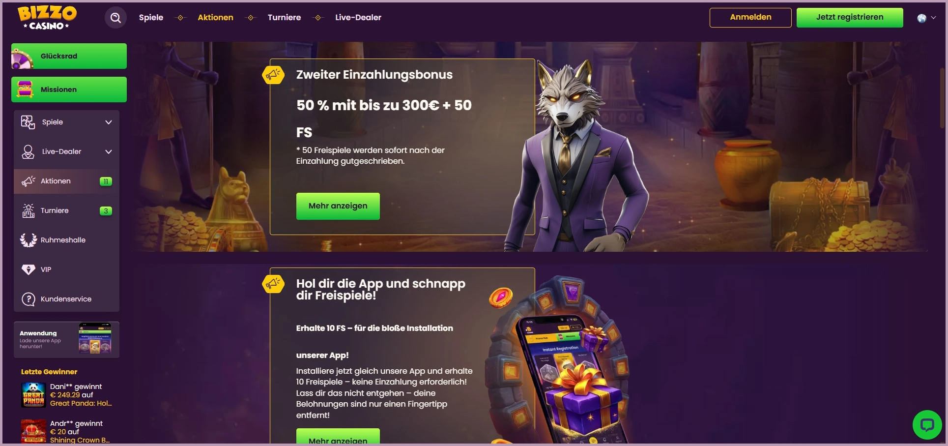 Regelmäßige Aktionen und wöchentliche Boni bei Bizzo Casino