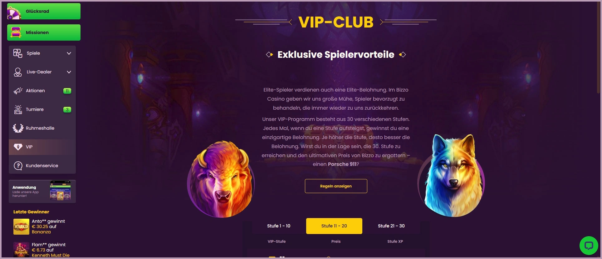 VIP-Club bei Bizzo Casino